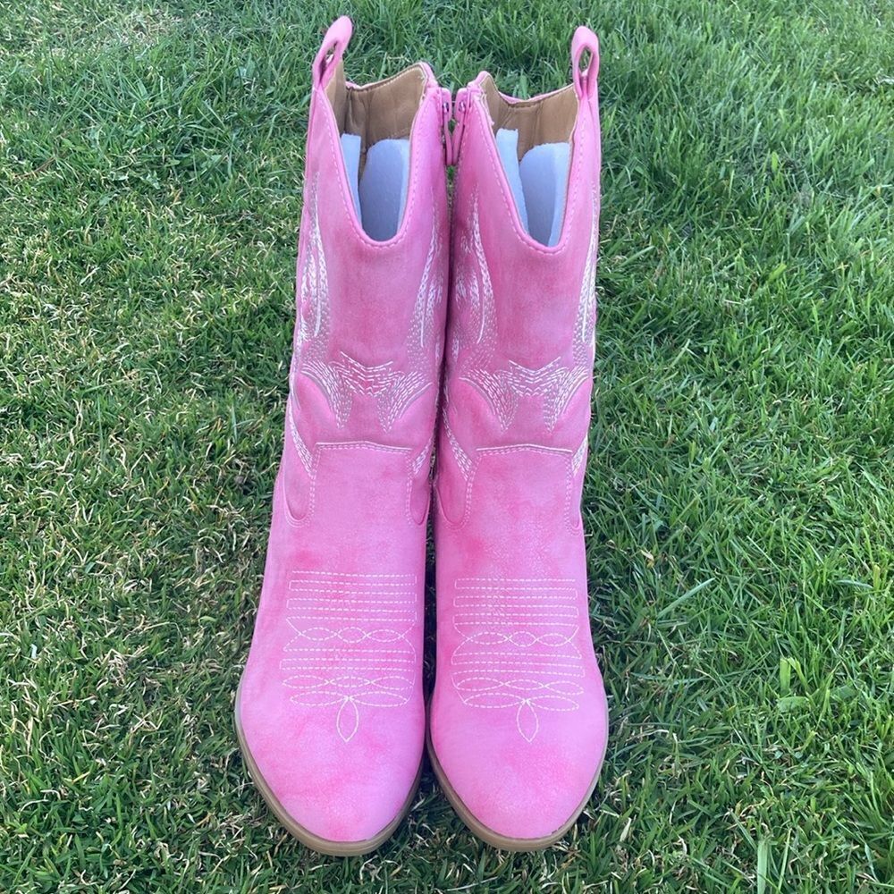 Women's Mid Calf The Western Cowgirl Boots Chunky Low Heel - Picture 3 of 16